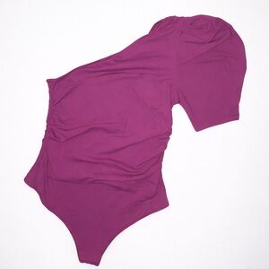Free People Intimately Pink One Shoulder Ruched Satin Bodysuit S